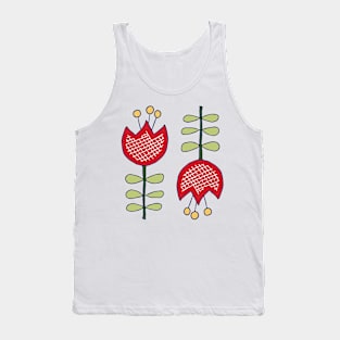 Red retro tulips on blue, seamless pattern Tank Top